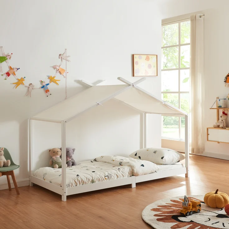 Hausbett Kinderbett Brome aus Holz 90x200 cm weiß mit Lattenrost [en. casa] – Bild 1
