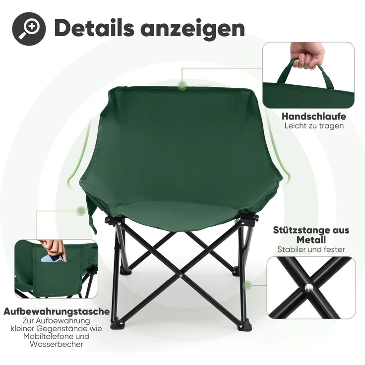 Sunula Campingstuhl Faltbar Angelstuhl Klappsessel mit Tragetasche für Garten, mit Tragetasche, Klappstuhl bis max. 100 kg, Grün – Bild 4