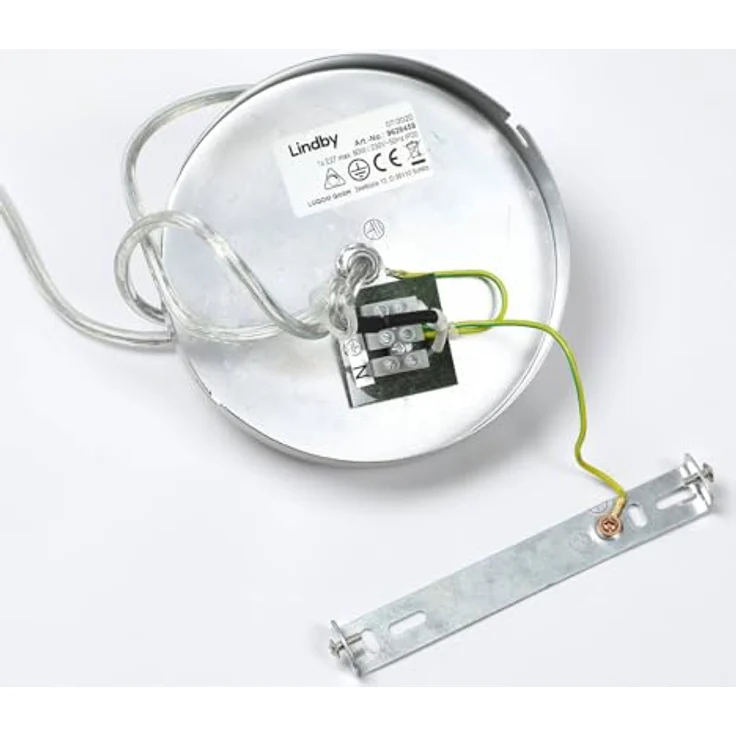 Lindby Hängeleuchte Sonika, Ø 40 cm, nickelfarben, ovaler Glasschirm, E27, opal-mattiert, moderne Grundbeleuchtung – Bild 8