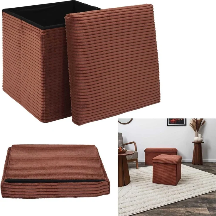 HOME DECO FACTORY, HD0275, Cotele Scott Terra Faltbare Ottoman-Truhe, Weichheit, Möbel, Sitz, Faltbare Truhe und Bank, 38 x 38 x 38 cm, Sitzhöhe 38 cm, Terrakotta – Bild 9