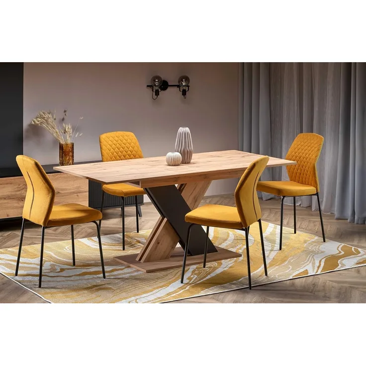 designimpex Esstisch Design HA-111 Tisch Eiche Wotan - Schwarz matt ausziehbar 130 bis 175