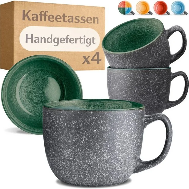 Cosumy Cappuccinotasse Kaffeetassen 4er Set aus Keramik - 350ml, 4-tlg, Keramik, Warm – Bild 4
