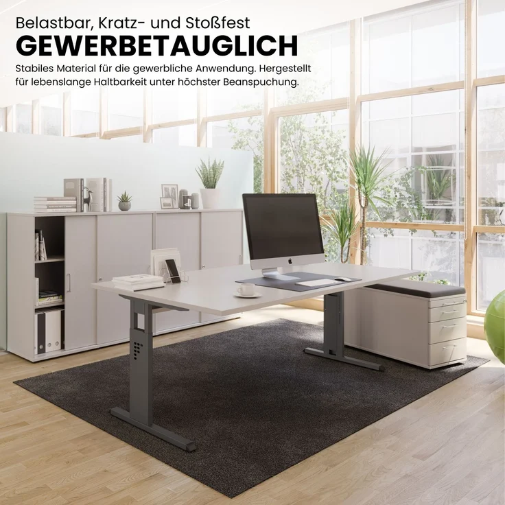 bümö höhenverstellbarer Schreibtisch O-Serie 140x80 cm in Nussbaum, Gestell in Silber - PC Tisch für's Büro manuell höhenverstellbar, Computertisch verstellbar, OS-14-N-S – Bild 3