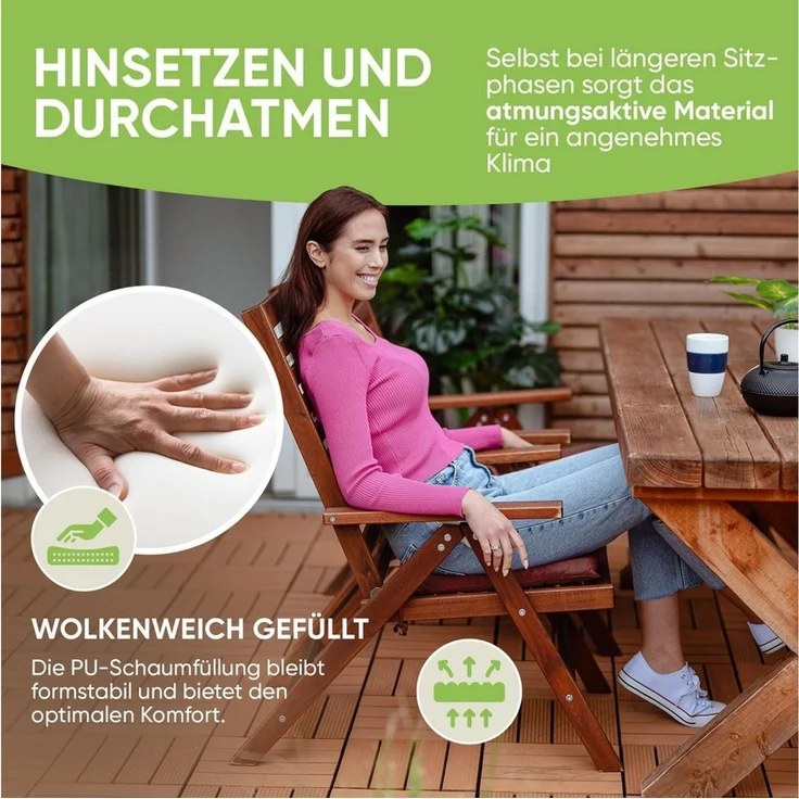 Gräfenstayn Stuhlkissen Sitzkissen 40x40cm Haltebänder Indoor Outdoor, robustes Sitzkissen für Indoor & Outdoor, mit Haltebändern – Bild 3