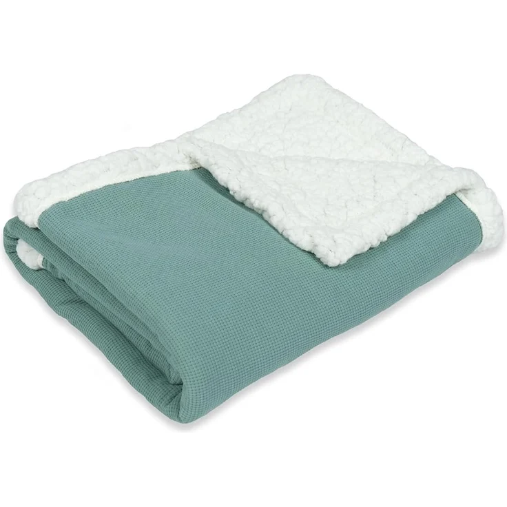 ULLENBOOM Babydecke für den Winter, 70x100 cm, Salbeigrün (Made in EU) - Aus Baumwolle & flauschigem Teddy Fleece (OEKO-TEX Standard), ideal für Neugeborene, als Kinderwagendecke oder Kuscheldecke – Bild 1