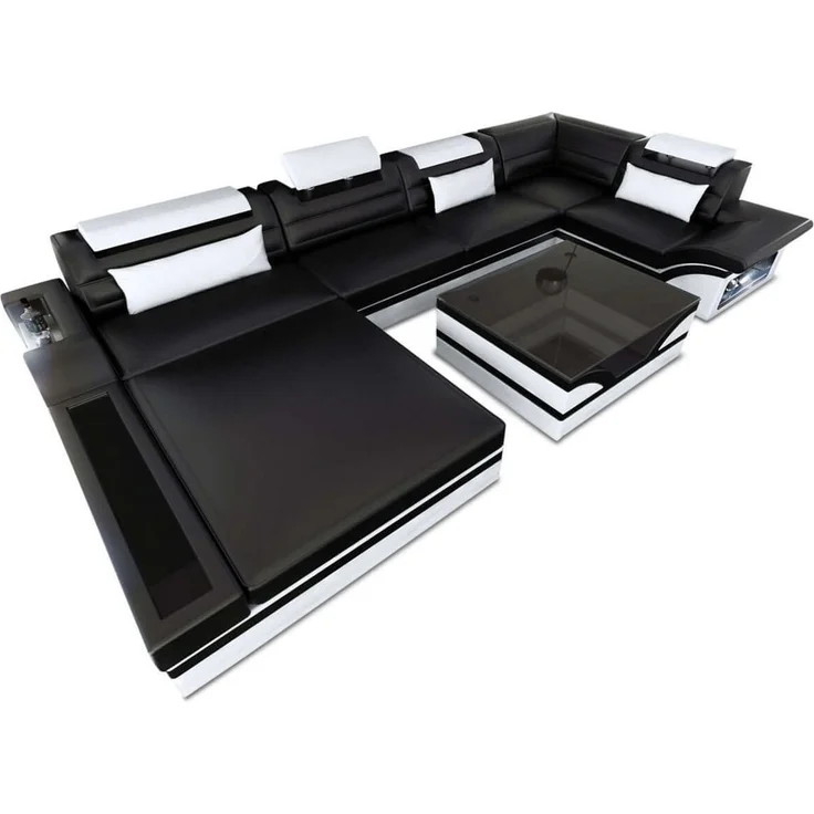 Sofa Dreams - Mini Luxus-Wohnlandschaft Mezzo mit LED-Beleuchtung - Kunstleder - Grau-Schwarz - Links – Bild 8