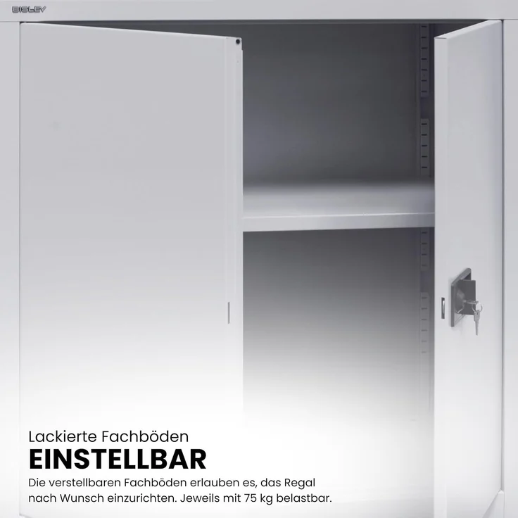 BISLEY Universal Flügeltürenschrank abschließbar - Stahlschrank mit 3-Punkt-Schloss & Flügeltüren - Aktenschrank aus Metall mit 4 Fachböden für 5 Ordnerhöhen - Farbe: lichtgrau, E782B84S-645 – Bild 5