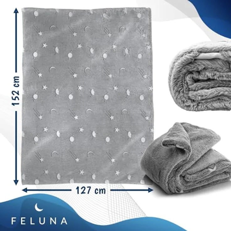 Wohndecke Kuscheldecke mit leuchtenden Sternen, Feluna, Kinder Plüschdecke Tages-Decke – Bild 6