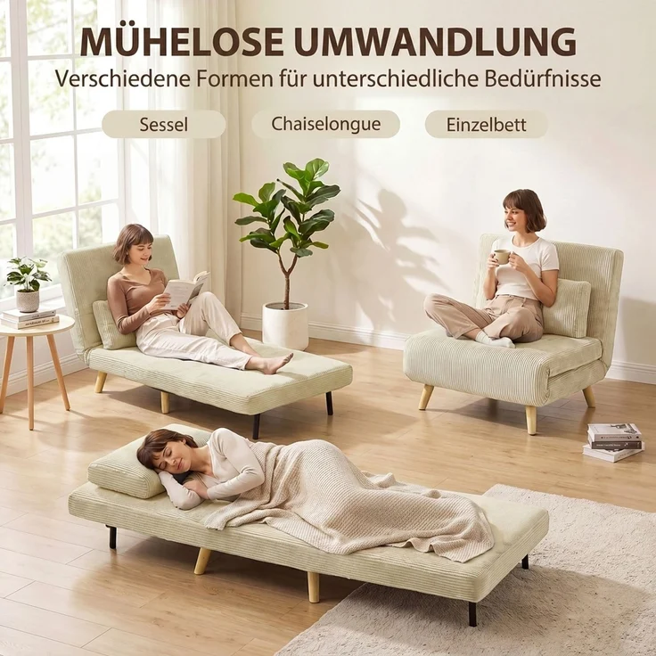 MELAYR, Schlafsessel 3 in 1 Schlafsofa mit Bettfunktion, 90x190cm Beige – Bild 4