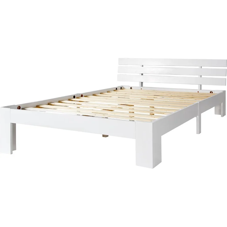 Holzbett Massivholz mit Lattenrost, 140x200 cm, Weiß, ohne Matratze – Bild 8