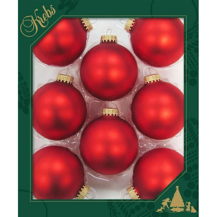 Krebs Glas Lauscha Christbaumschmuck Glaskugel Set - Satin-Feuerrot - 8 Stück je 7cm, für leuchtende, lebendige und festliche Stimmung in der Weihnachtszeit – Bild 1