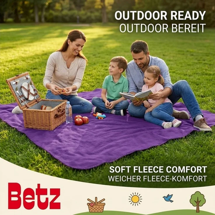 Wohndecke Luxus Fleecedecke Kuscheldecke Größe 130x170 cm Farbe lila, Betz, 180 g/m² – Bild 3