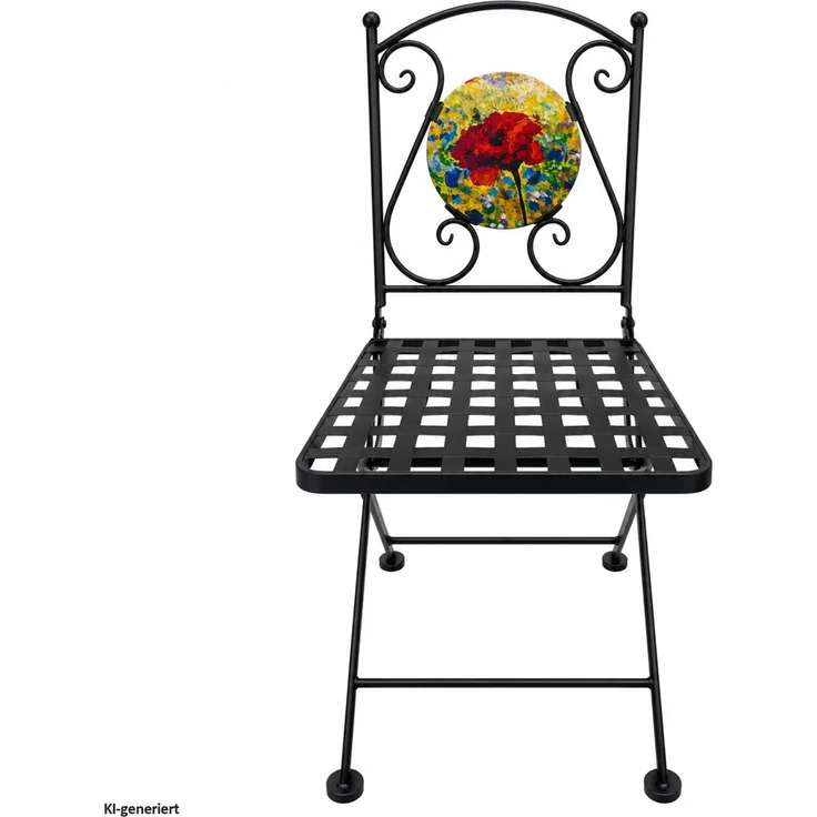 HTI-Living Gartenstuhl 2er Set Gartenstühle Celia klappbar Schwarz mit Mohnblume Motiv (2er Set) – Bild 4