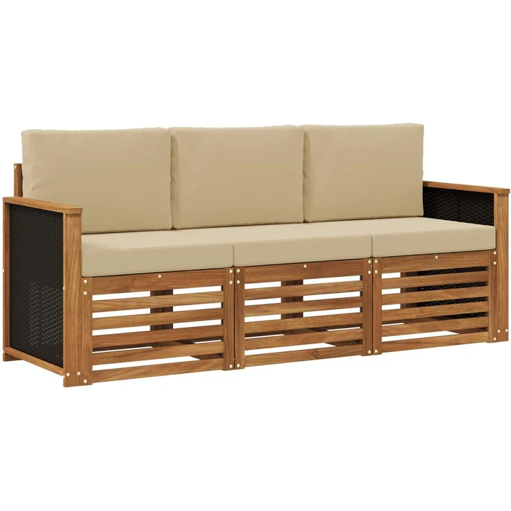 vidaXL Outdoor-Sofagarnitur 3 stk. 3-Sitzer Natur und Beige 3383954 – Bild 2