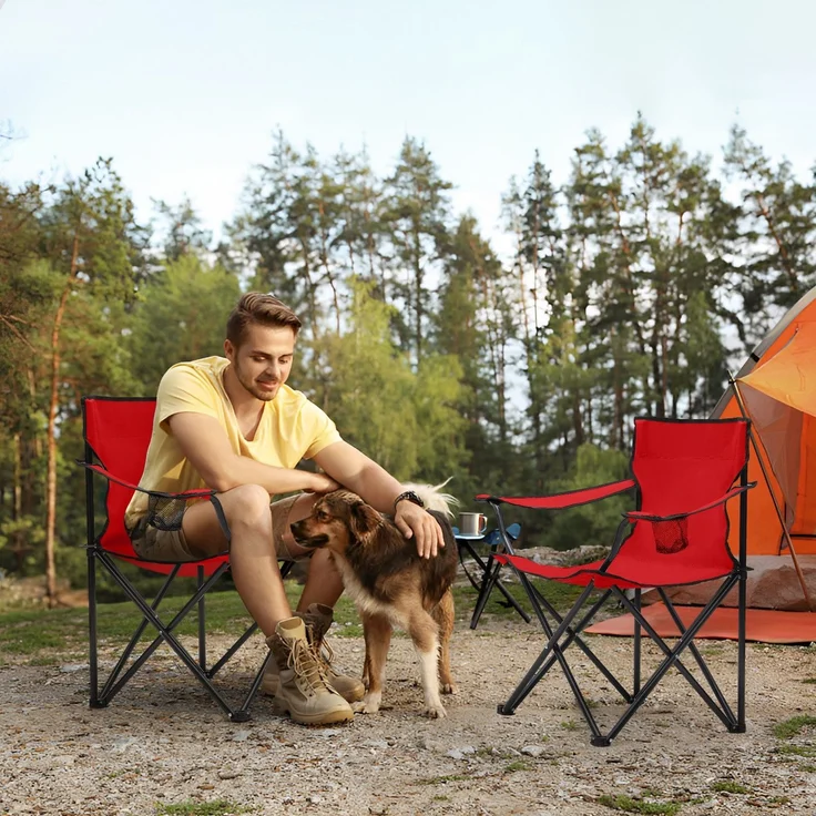 Sunula Campingstuhl Faltbar Anglerstuhl Ultraleicht Faltstuhl mit Armlehnen, mit Getränkehalter, mit Tragetasche, bis max. 100 kg, Rot – Bild 2