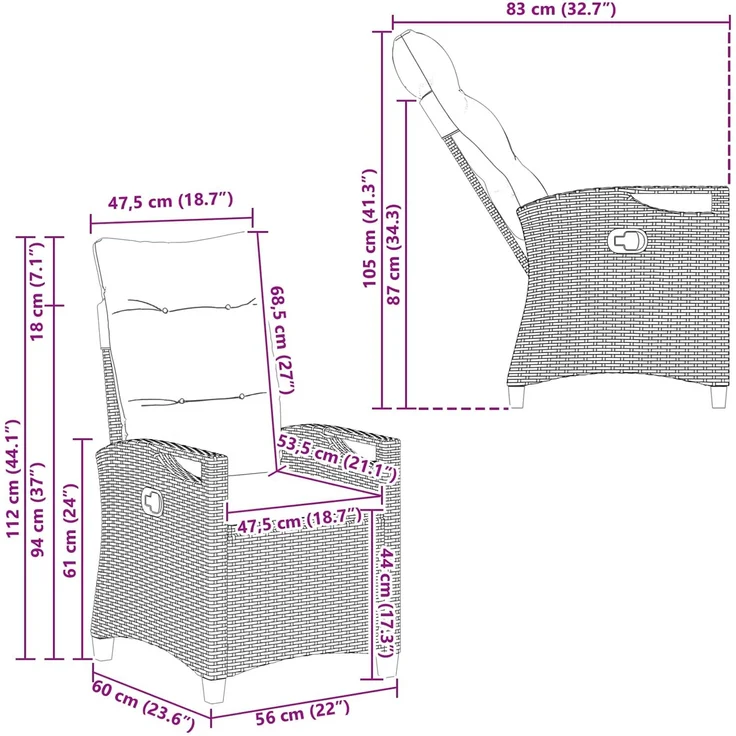 vidaXL Gartenstuhl 2 pcs Schwarz und Creme 56 x 60 x 112 cm 42026830 – Bild 12