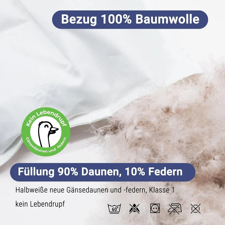 ZOLLNER Kinder & Kleinkinder Daunenkissen aus 90% Daunen und 10% Federn, Bezug Baumwolle, 40x60 cm – Bild 5