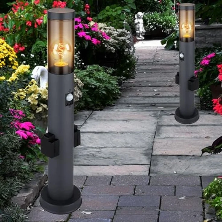 RGB LED Sockelleuchte, Bewegungsmelder, Steckdose, H 60 cm – Bild 7