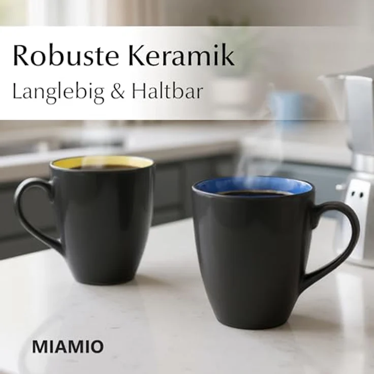 MiaMio Tasse MIAMIO - 6 x 350 ml Kaffeetassen Set Außen Schwarz Innen Farbig – Bild 6
