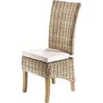 Kobolo Rattanstuhl NEWPORT Stuhl Hochlehner Rattan grau mit Kissen (kubu grey)