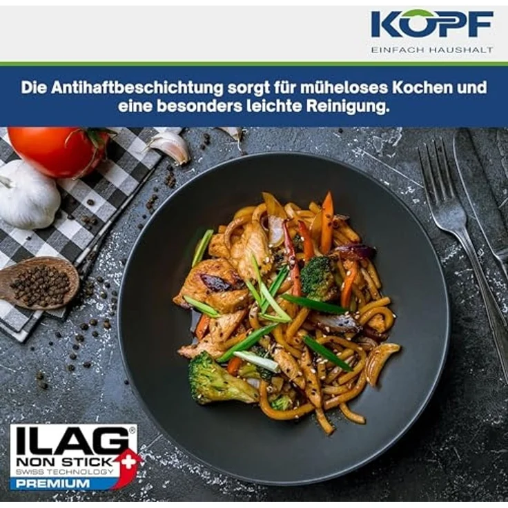 Kopf Wok Mai-Lu, Aluminiumguss, Ø 36 cm, Induktion, Antihaftbeschichtung, inkl. Glasdeckel & Zubehör – Bild 6