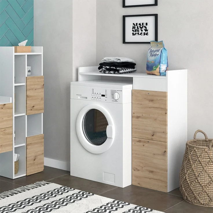 Waschmaschinenschrank Alf Weiß 99 x 98 cm mit 2 Schubladen Vicco – Bild 4