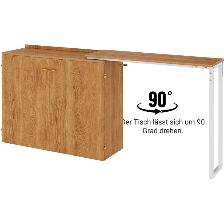 Klappbett mit drehbarem Schreibtisch und Matratze, platzsparendes Schrankbett mit Rollen, ideal für kleine Räume, Gästezimmer und Homeoffice – Bild 5