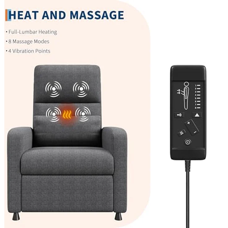 GarveeHome Fernsehsessel Elektrisch Relaxsessel Ruhesessel, massagesessel mit wärmefunktion, Verstellbarer Fernsehsessel mit Fußstütze, Einzelsofa,für Wohnzimmer, Schlafzimmer oder Büro – Bild 8