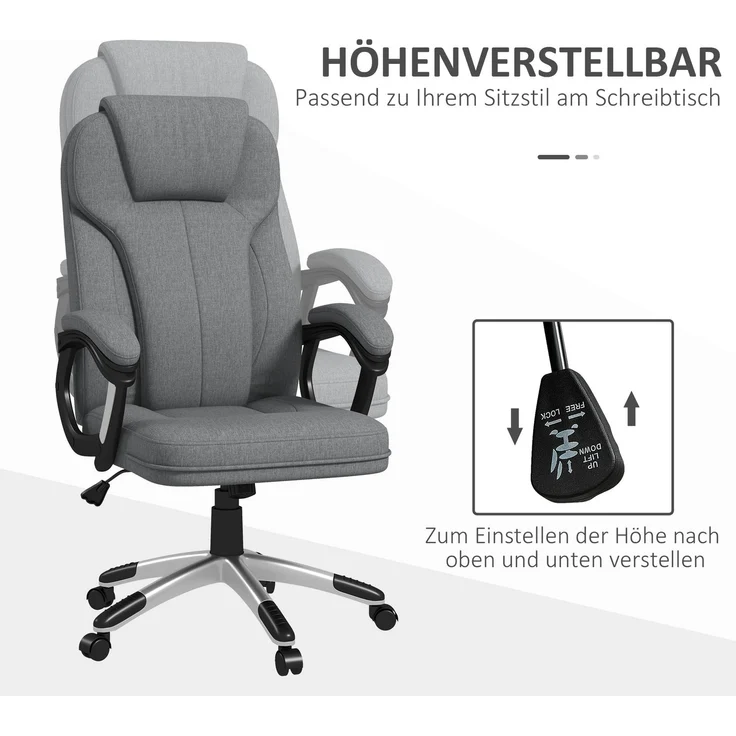 MELAYR, Bürostuhl Schreibtischstuhl Chefsessel, höhenverstellbar, Wippfunktion, 6 cm x 75 cm x 120 cm, Grau – Bild 6