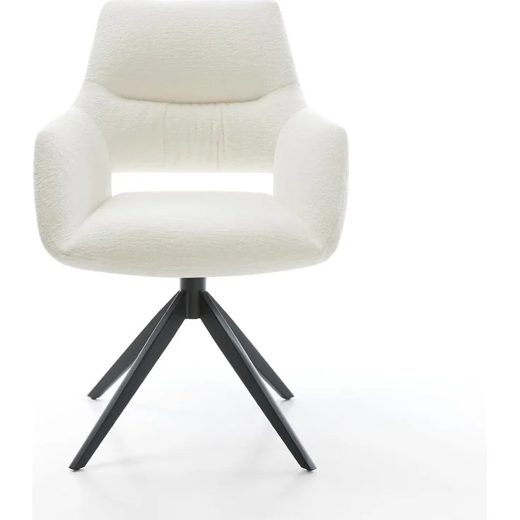 Drehstuhl Yago-Flex mit Armlehnen Bouclé Soft Beige Kreuzgestell breit Schwarz 360° drehbar Wippfunktion Taschenfederkern – Bild 4
