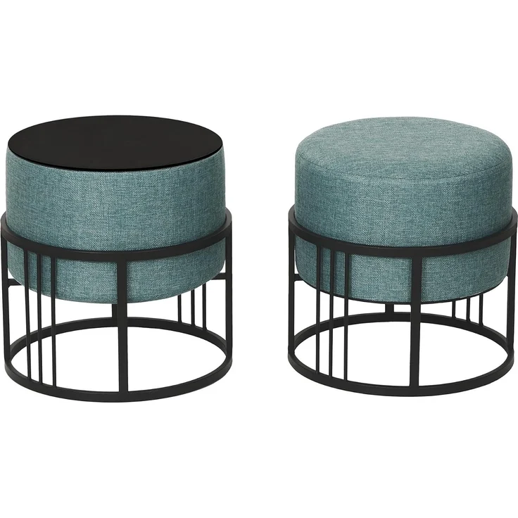 Multifunktionaler stapelbarer Sitzhocker Tas 2er Set rund Grün [en. casa] – Bild 3