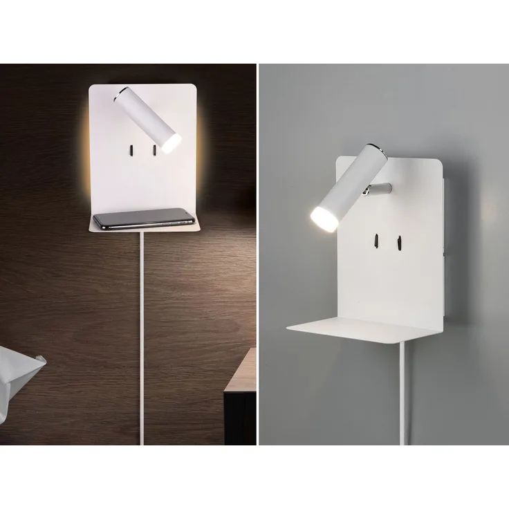 LED Wandspot ELEMENT Weiß mit Schalter, Stecker, USB Ladefunktion, Breite 16cm