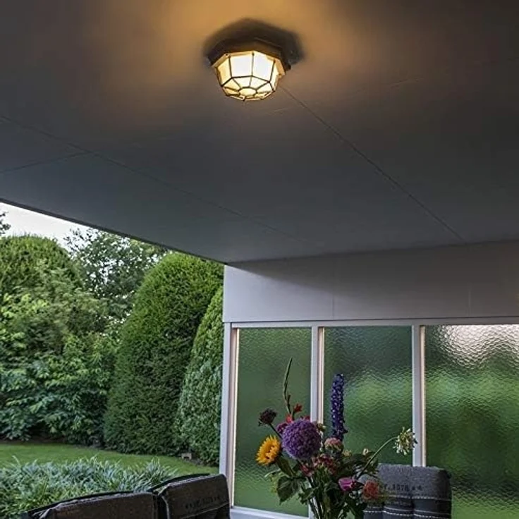 Qazqa Außen-Deckenleuchte Bri, ohne Leuchtmittel, E27, Dunkelgrau, Landhaus, Aluminium, 1-flammig – Bild 2