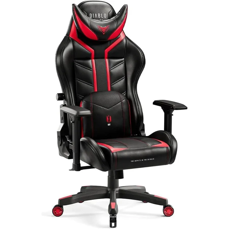 Diablo X-Ray Gaming Stuhl Bürostuhl Gamer Chair Schreibtischstuhl 4D Armlehnen Ergonomisches Design Kunstleder Perforation Wippfunktion Schwarz-Rot King (XL)