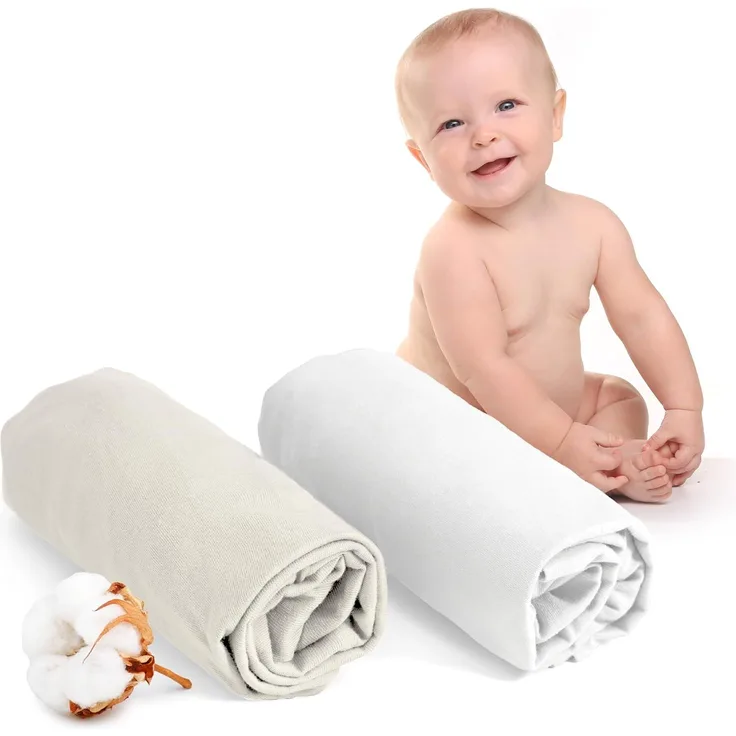 Dreamzie - Spannbettlaken 70x140 Baby 2er Pack - Baumwolle Oeko Tex Zertifiziert - Weiß und Beige - 100% Jersey Spannbetttuch 70x140 cm