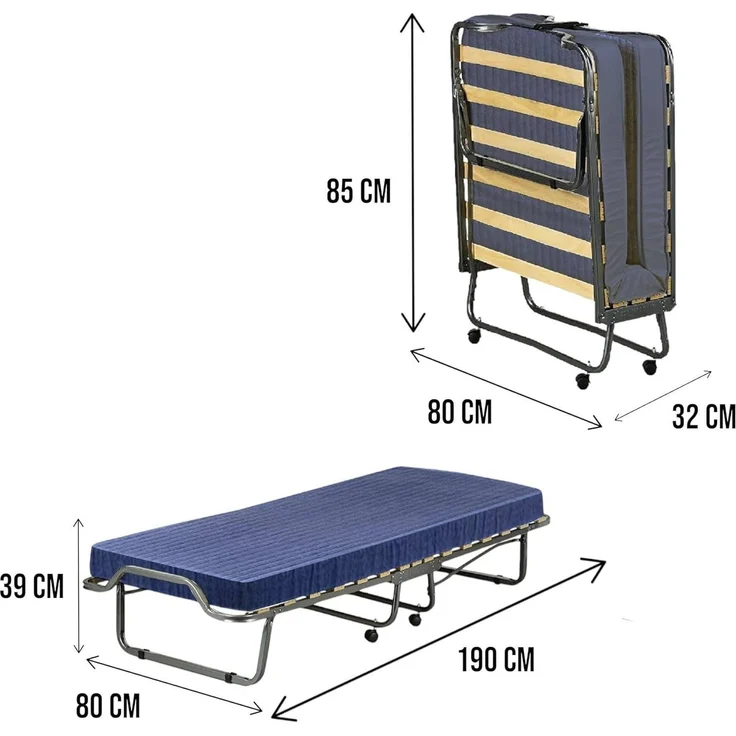 Talamo Italia - Klappbett Venera, Feldbett mit 15 Lattenrosten, inklusive Matratze, platzsparendes Kinderbett, 100% Made in Italy, 80 x 190 x 39 cm, mit Hülle – Bild 3