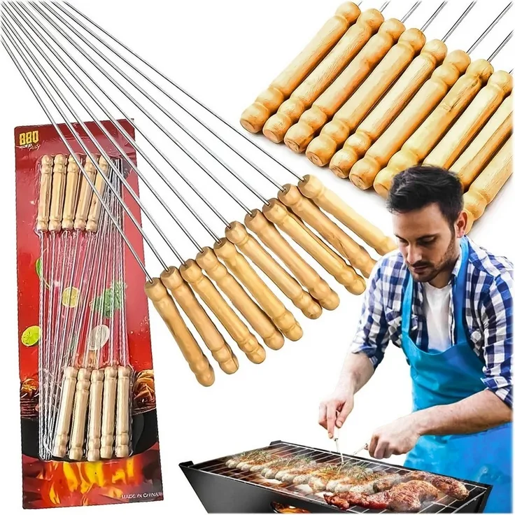 LA CUTE Grillspieß 10 Schaschlik Spieße Grill 30cm Schampura Edelstahl (Grillspieß-Set aus Edelstahl für vielseitiges Grillen, 10-St, 10 Grillspieße aus Edelstahl mit Holzgriff, 30 cm), Rostfreie Edelstahlspieße mit ergonomischem Holzgriff