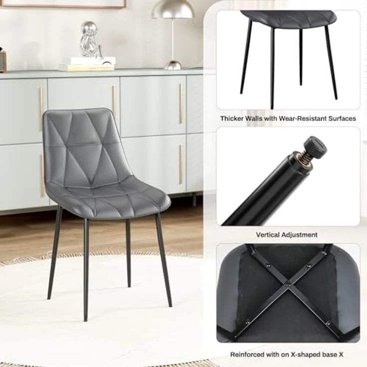 Clevich Esszimmerstühle 2er Set, Bis 200 kg, PU Polsterstuhl, Metallbeine, Stabil, Komfortabel, Einfache Montage, Küchenstühle 81 x 57 x 50CM (Grau, 2 Stück) – Bild 9
