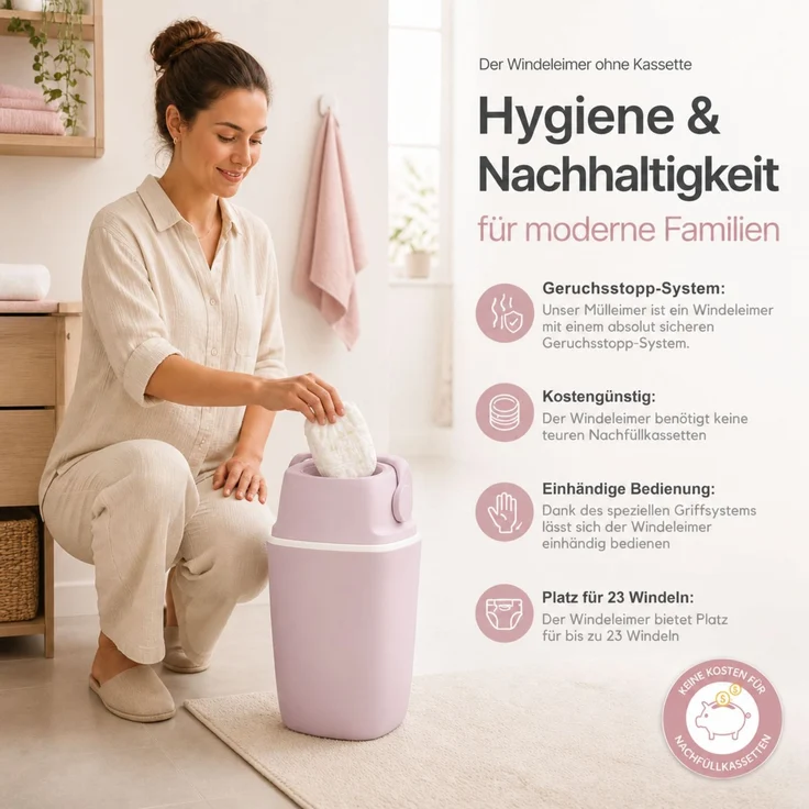 AirWell Windeleimer Geruchsdicht & Windel Blaubaer - Wickeleimer, mit Geruchsstopp-System, Einhändige Bedienung, Windeleimer Windelmülleimer, 23 Windeln Fassungsvermögen, Mülleimer Badezimmer – Bild 2