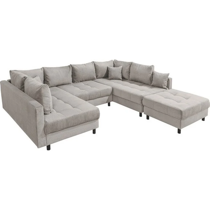 riess-ambiente Wohnlandschaft KENT 305cm greige / schwarz · inkl. Hocker · U-Form · XXL Couch, Einzelartikel 1 Teile, Ecksofa · Wohnzimmer · mit Federkern · Cord-Bezug · Modern Design – Bild 4
