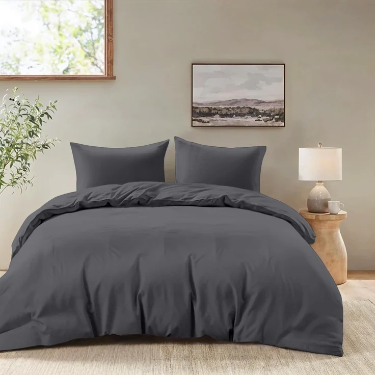 Dreamzie - Bettwäsche 240x260 Set Dunkelgrau – Bettbezug mit 2 Kissenbezug 65x65 – Mikrofaser Weich & Pflegeleicht - Oeko-Tex