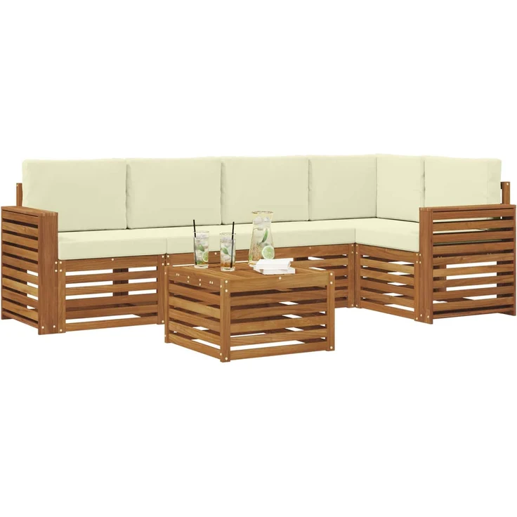 vidaXL Outdoor-Sofagarnitur 6 stk. 5-Sitzer Natur und Creme 3374855 – Bild 3