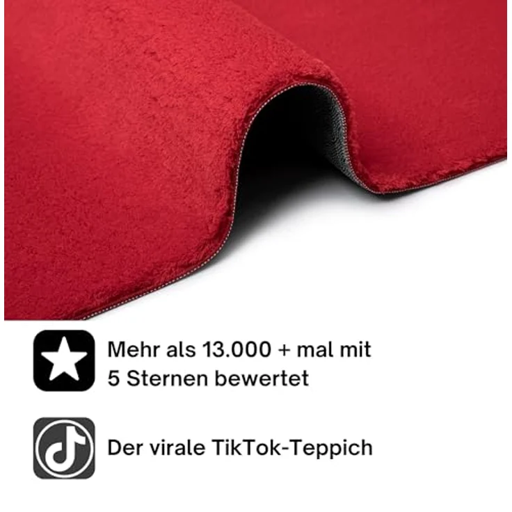 the carpet Relax Moderner Flauschiger Kurzflor Teppich, Anti-Rutsch Unterseite, Waschbar bis 30 Grad, Super Soft, Felloptik, Rot, 140x200 cm – Bild 3