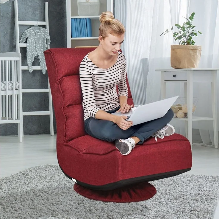 COSTWAY Bodenstuhl 360°drehbar Bodensessel mit 5-Fach Verstellbarer Rückenlehne Bodensofa 150kg belastbar Lazy Sofa Rot – Bild 2