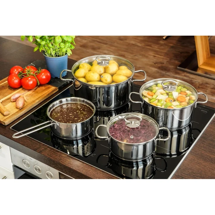 Kopf Topf-Set Merkur 4-teilig, Edelstahl (4-tlg), Induktionstöpfe mit Schüttrand, Literskala und Glasdeckel – Bild 9