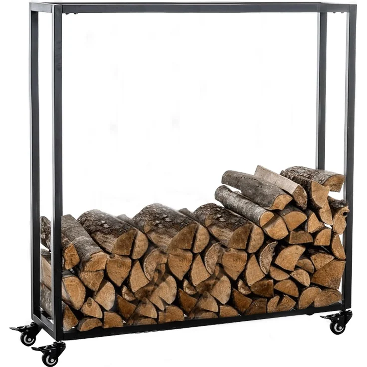 DELUKE® Kaminholzregal innen Metall BETTA - mit Rollen, 25x80x100 Brennholzregal innen Kaminholzständer Kaminholzhalter Feuerholzregal Innen Holz stapeln Wohnzimmer – Bild 1