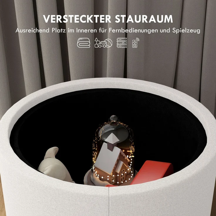 HOMCOM Sitzhocker mit Stauraum, Klappdeckel, Leinenoptik, Polsterhocker, Cremeweiß, 56 x 42 x 42 cm – Bild 5