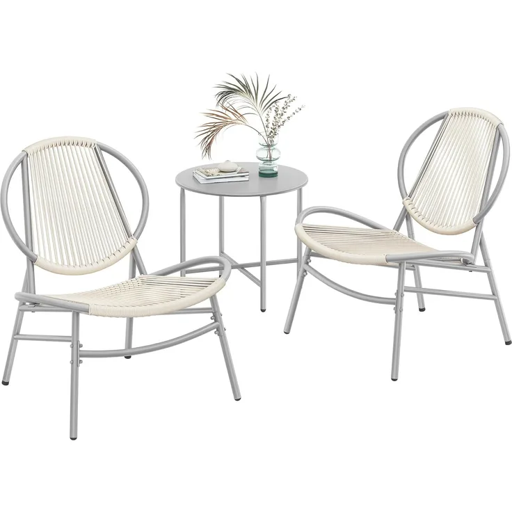 SONGMICS Balkonmöbel 3er Set, Gartenmöbel-Set mit Tisch und 2 Stühlen, PE-Polyrattan, grau