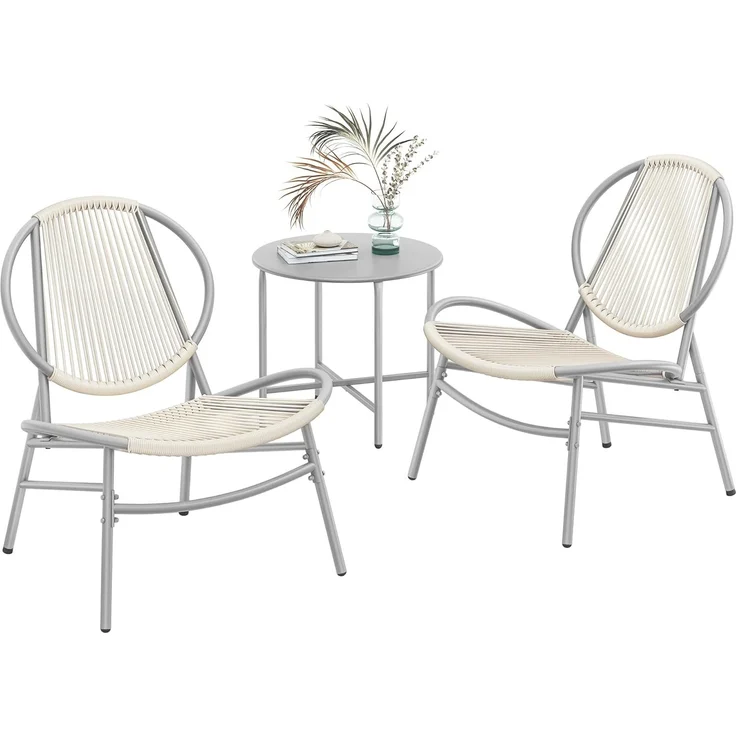 SONGMICS Balkonmöbel 3er Set, Gartenmöbel-Set mit Tisch und 2 Stühlen, PE-Polyrattan, grau – Bild 1