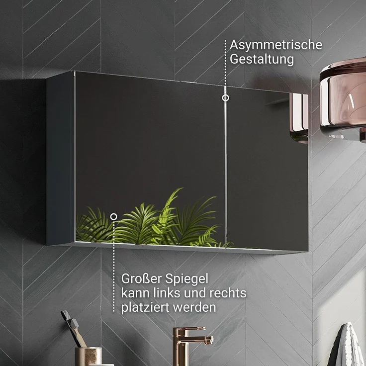 BADEDU GERS Spiegelschrank 80 cm breit, Grau – Bild 4
